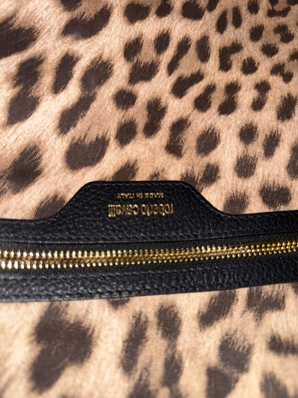 Roberto Cavalli Vitello Stampa Dollaro Black Pebbled Leather Satchel